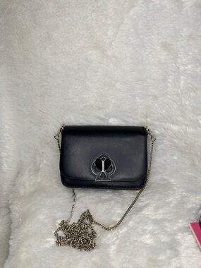 kate spade Black Leather Crossbody with Silver Spade Emblem